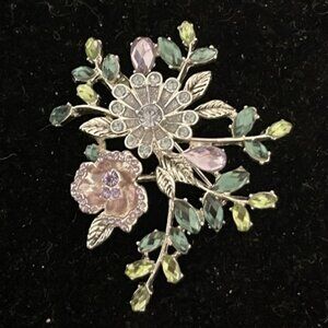 Napier Vintage Signed Silver Tone Floral design Brooch